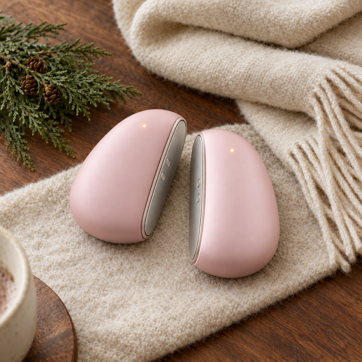 The DuoPalm Split-Magnetic Rechargeable Hand Warmer Set in Blush Pink