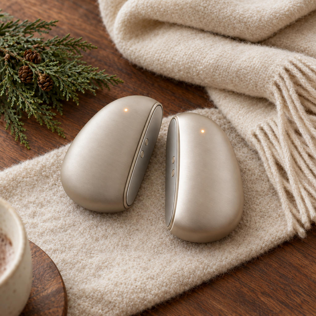 The DuoPalm Split-Magnetic Rechargeable Hand Warmer Set in Warm Champagne (Beige)
